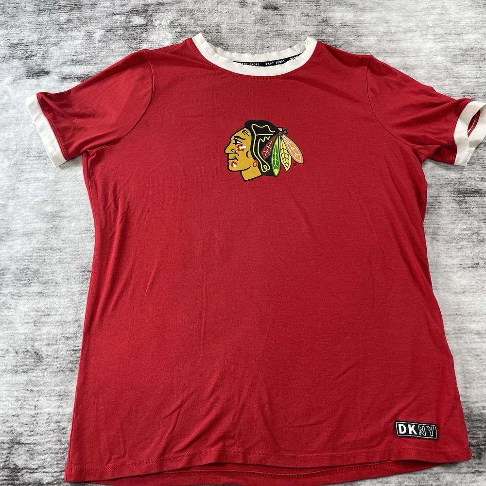Chicago Blackhawks DKNY Sport Womens Charlotte Tri-Blend Ringer T-Shirt Red S